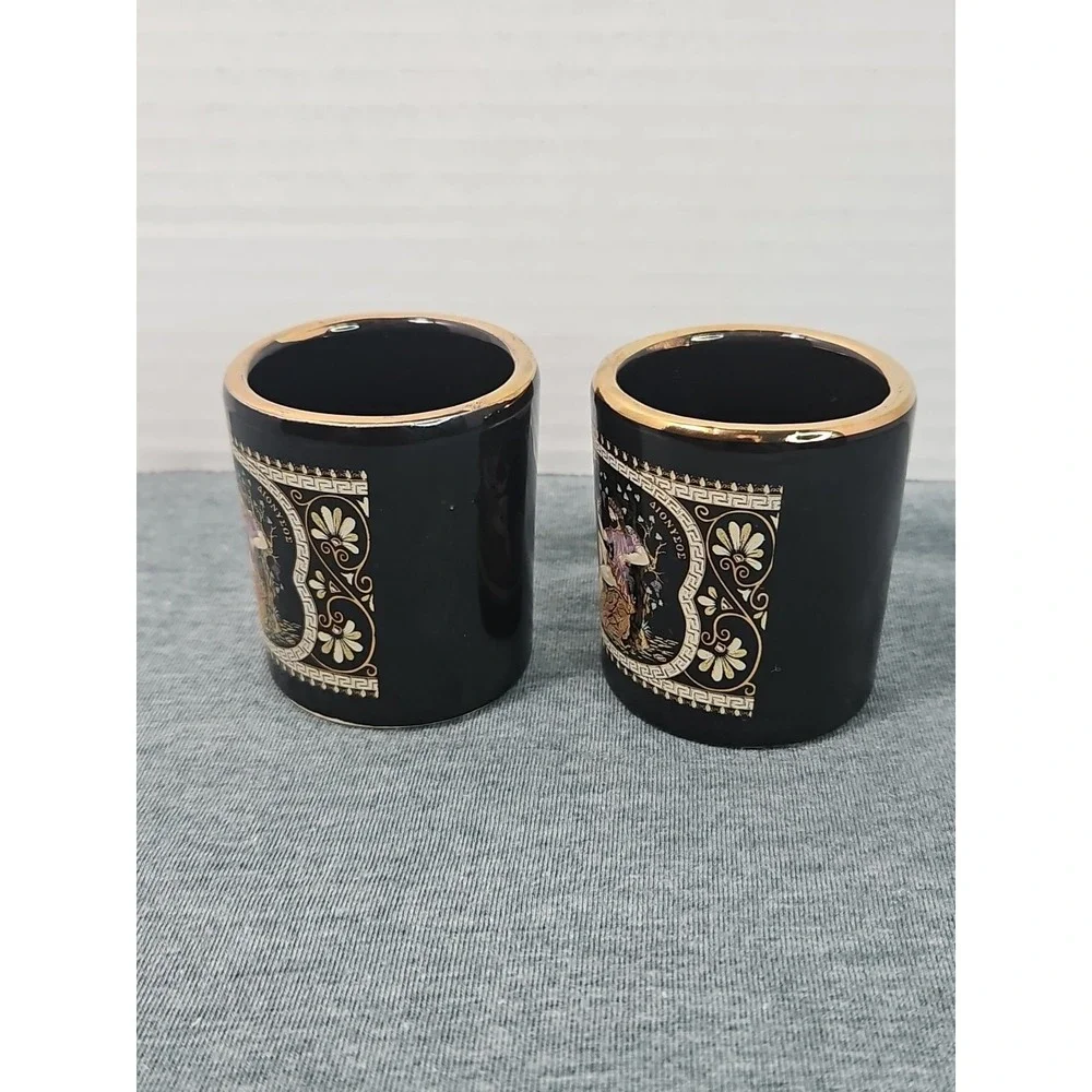 Vintage Greece Shot Glasses Black 24k Gold Set Of 2‎ Handmade